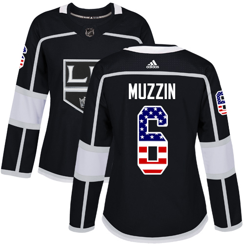 Adidas Kings #6 Jake Muzzin Black Home Authentic USA Flag Women's Stitched NHL Jersey - Click Image to Close